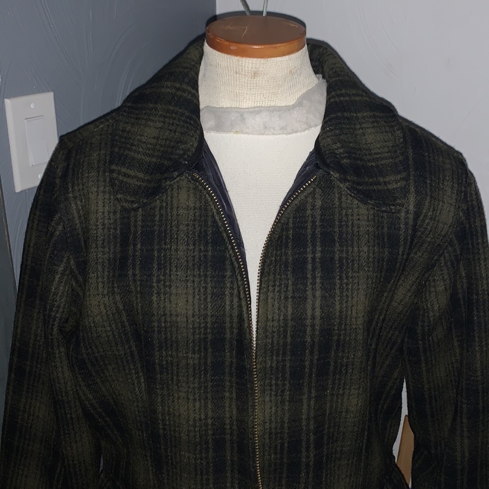 Woolrich Olive Green and Black Plaid Utility Jacket